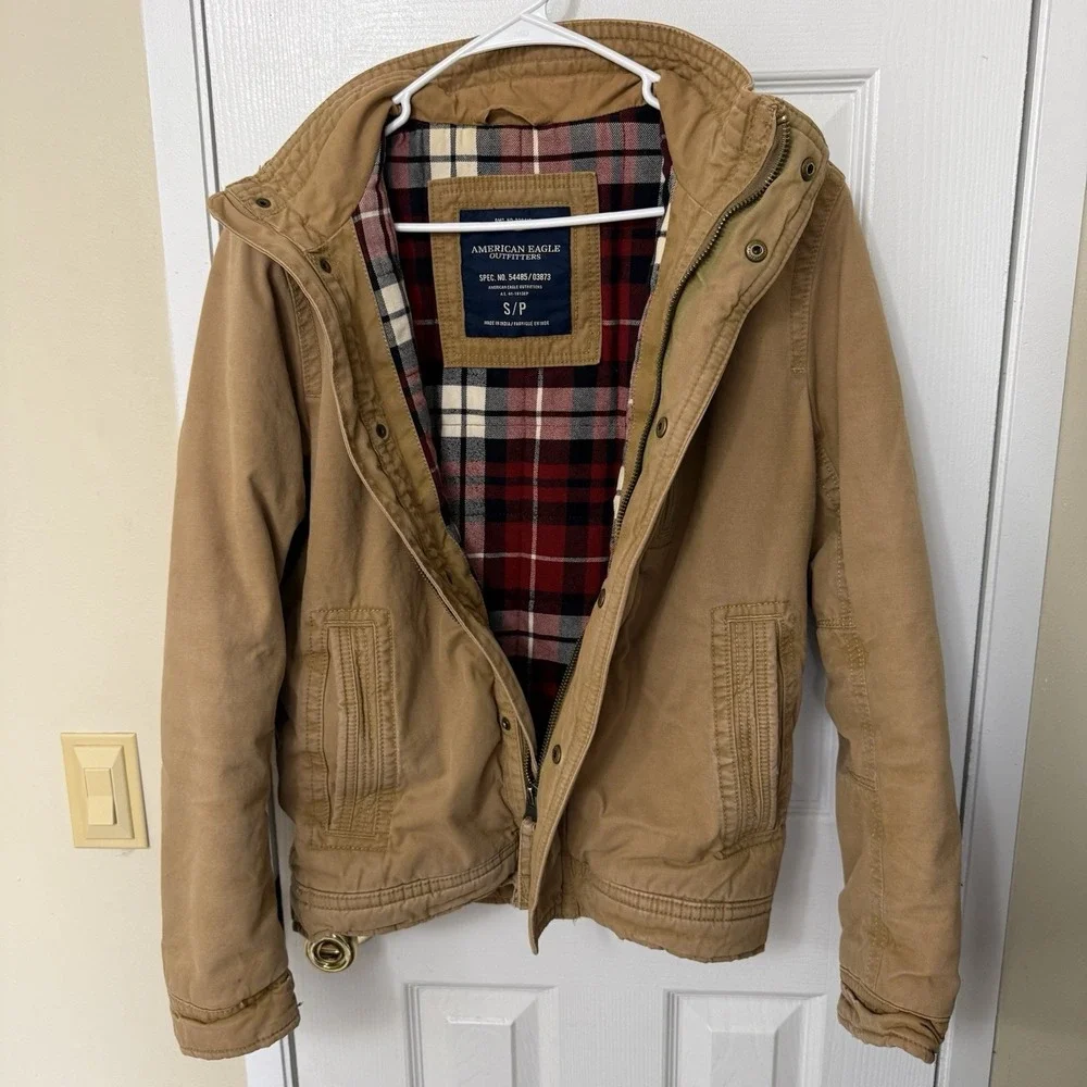American Eagle Canvas Plaid Flannel Lined Chore Jacket Mens Sz Small 2013